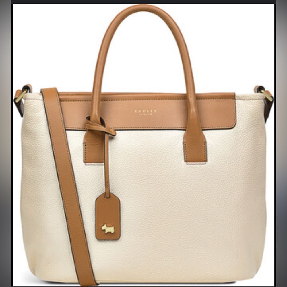 Radley London Brompton Mews Medium Ziptop Satchel Cream EUC Scottie Dog